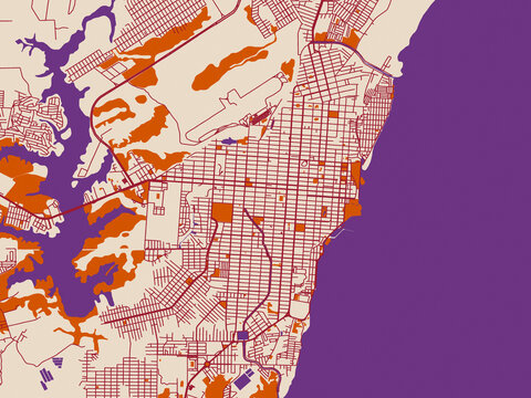 Urban map poster of Macapa, Brazil &ndash; warm boho color palette