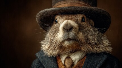 A marmot in a suit and a velvet hat, Groundhog Day