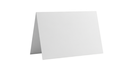 Blank white table tent card mockup invitation or menu template isolated on transparent background