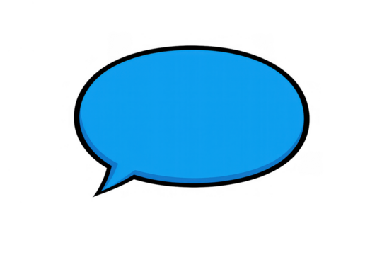 Blue comic speech bubble icon with black border for chat message communication and dialogue on transparent background - Powered by Adobe