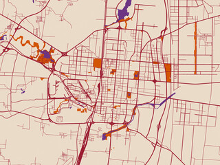 City layout poster &mdash; Handan, China &ndash; terracotta and violet accents