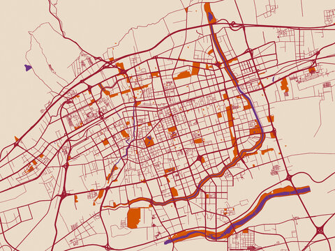 Cartographic city illustration of Hohhot, China
