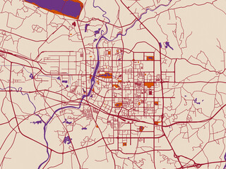 Obraz premium City map of Maoming, China – muted violet water and terracotta