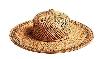A traditional woven straw hat on transparent background
