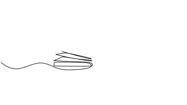 Open book with green sprout plant continuous line drawing animation. Growing knowledge concept animated video.