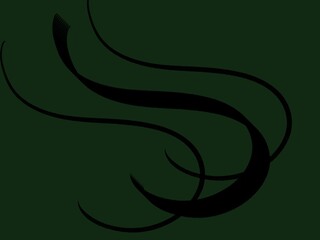 Fototapeta premium Abstract digital background featuring elegant, black flowing tendrils or long hair-like strokes over a deep forest green background. 