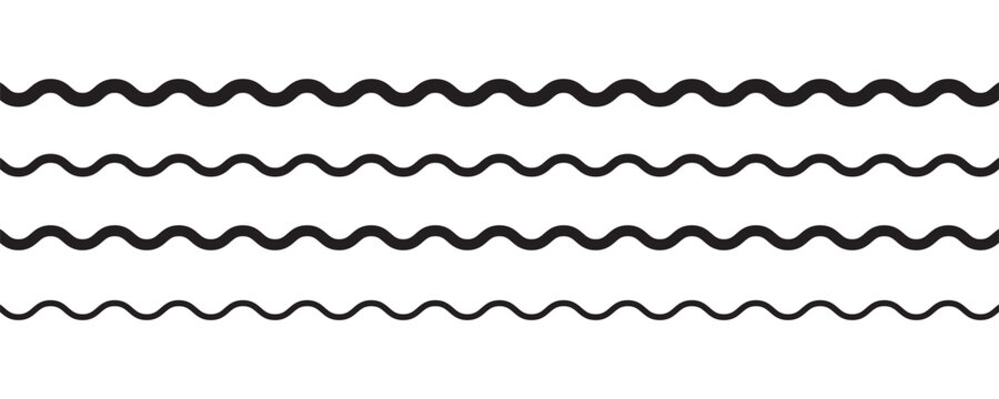 Wave line and wavy zigzag pattern lines. Vector black underlines, Geometric decoration element. smooth end squiggly horizontal, squiggles on white background.