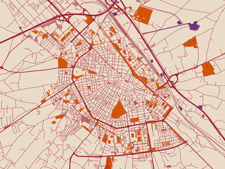 Obraz premium Urban map poster of Albacete, Spain – cream and burgundy map