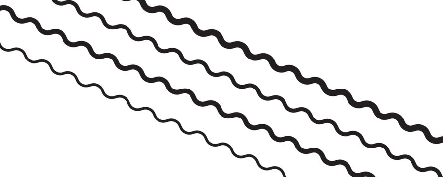 Wave line and wavy zigzag pattern lines. Vector black underlines, Geometric decoration element. smooth end squiggly horizontal, squiggles on white background.