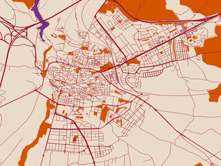 Naklejka premium City map of Avila, Spain – muted violet water and terracotta