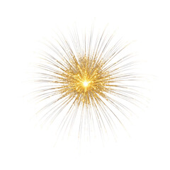 Fototapeta premium Golden sparkler firework with radiating light trails and glowing center isolated on a transparent background