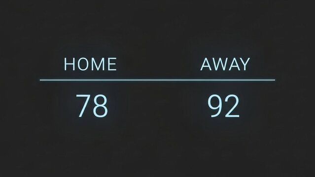 Digital scoreboard display showing home score seventy eight versus away score ninety two