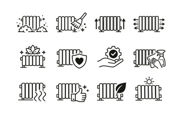 Obraz premium Mindful icons radiator reduction efficiency habit cue heat cleaning icon vector airflow