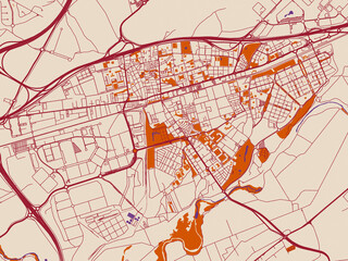 Urban map poster of Torrejon de Ardoz, Spain &ndash; cream and burgundy map