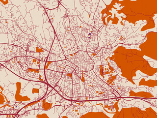 Fototapeta premium Minimal city map of Aix-en-Provence, France with muted violet water and terracotta