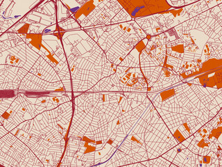 Obraz premium Street network map of Aulnay-sous-Bois, France, muted violet water and terracotta