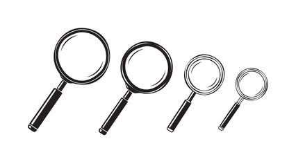 Set of four magnifying glasses with varying lens sizes isolated