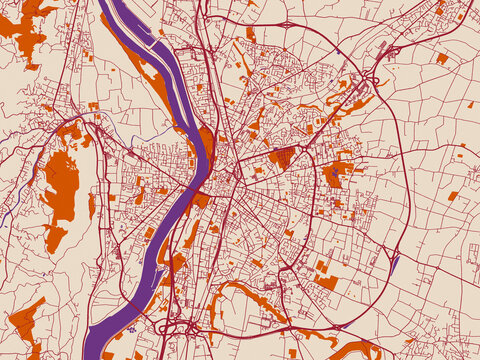 City layout poster &mdash; Valence, France &ndash; cream and burgundy map
