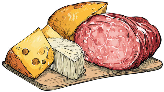 Delicious Meat and Cheese Cartoon Clipart Vector Illustration