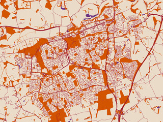 Obraz premium Street network map of Harlow, United Kingdom, terracotta and violet accents
