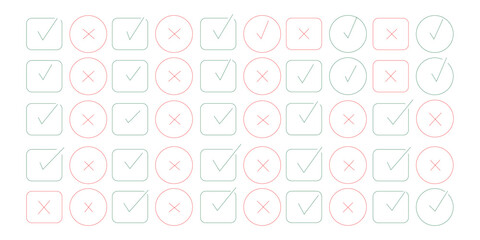 Check tick mark icon set. Cross box x check mark checkbox list vector draw hand drawn sketch doodle brush marker checklist symbol wrong right circle. hand drawn, grunge X sign. hand drawn tick © HIKE  Studio  1