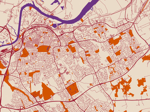 City map of Middlesbrough, United Kingdom &ndash; cream and burgundy map