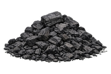 Fototapeta premium Coal pile forming a heap, representing fossil fuel, energy, mining, power generation, and carbon resources with transparent background