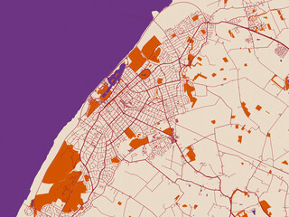 Street network map of Southport, United Kingdom, featuring warm ivory base with deep wine street grid, clay-orange areas and dusky purple waterways