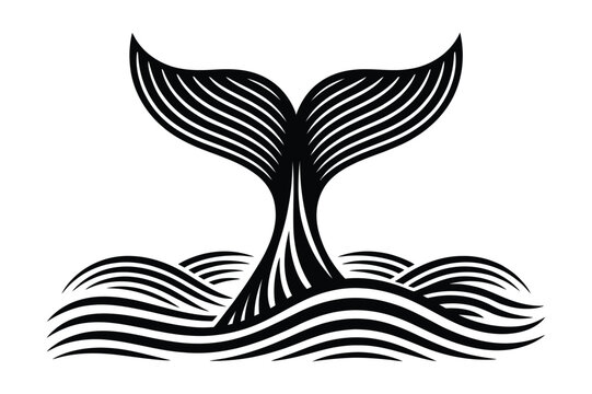 Whale tail fluke emerging from stylized waves, ocean symbol