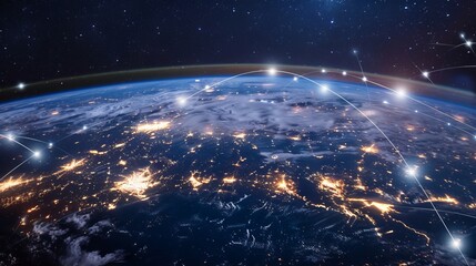 Global digital data network abstract illustration showcasing connectivity around planet earth