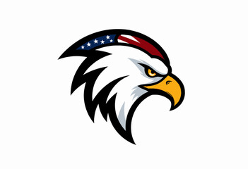 Obraz premium Stylized Bald Eagle Head with Patriotic American Flag Motif in Red, White, and Blue Featuring Intense Expression and Smooth Lines