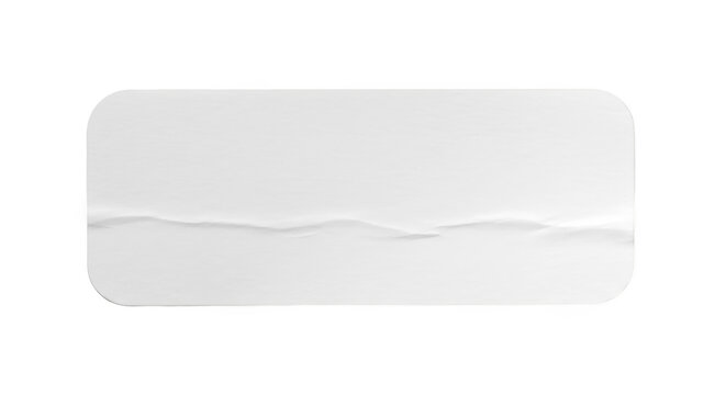 Blank white rounded rectangle paper sticker with realistic wrinkles and imperfections for mockup designs and branding isolated on transparent background