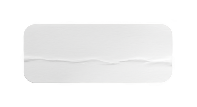 Blank white rounded rectangle paper sticker with realistic wrinkles and imperfections for mockup designs and branding isolated on transparent background - Powered by Adobe
