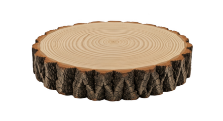 Detailed cross section of tree trunk with annual rings isolated on transparent background