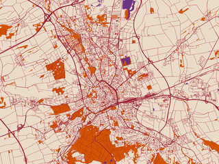 Obraz premium Urban map poster of Erfurt, Germany – muted violet water and terracotta