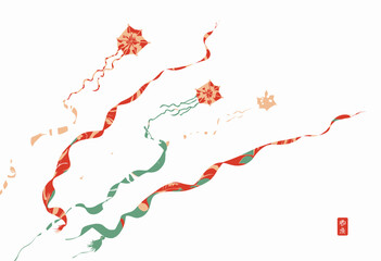 Graceful Flight of Colorful Kites Soaring Across a Clear Blue Sky with Long Flowing Tails and Intricate Geometric Designs Creating a Serene and Joyful Atmosphere