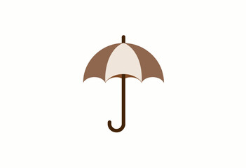 Minimalistic Illustration of a Brown Umbrella with Curved Handle on a Clean White Background Showcasing Simple Elegant Design