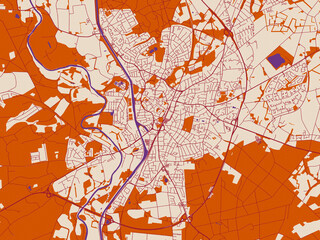 Obraz premium City map of Lingen, Germany – muted violet water and terracotta