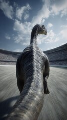 fast moving dinosaur at the stadium