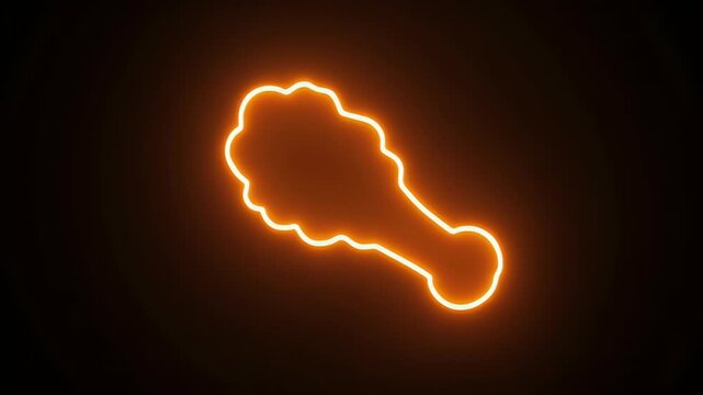 Neon orange glowing outline of a chicken drumstick on a dark background.