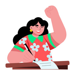 Fototapeta premium A flat style illustration depicting a happy student studying