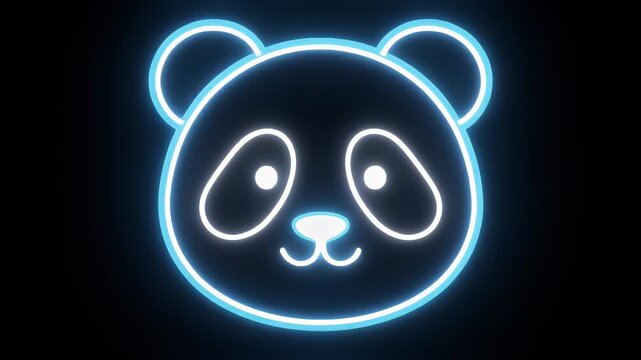 A glowing neon blue and white panda face illustration on a dark black background, featuring a cute and stylized animal head.