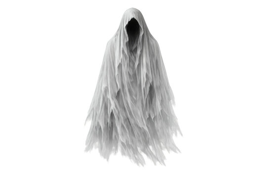 Ghost creature floating, eerie halloween spirit, spooky phantom character, scary death concept isolated over transparent background