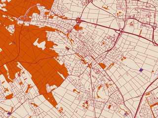 Obraz premium Street map of Oberursel, Germany in terracotta and violet accents