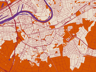 Obraz premium City map of Offenbach am Main, Germany – warm boho color palette