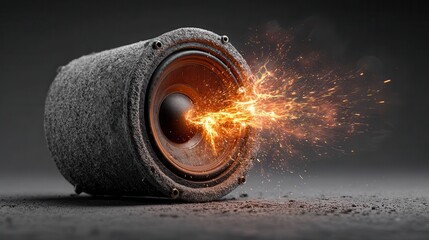 Loudspeaker releases electric sparks and sound waves in a dark environment during an audio demonstration
