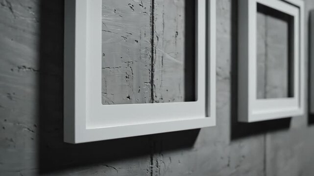 Frames on Concrete: A minimalist composition showcasing elegant, empty picture frames mounted against a textured concrete wall, embodying simplicity and modern design. 
