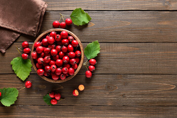 Fresh hawthorn berry in bowl