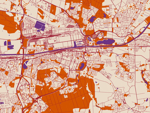 City map of Wolfsburg, Germany &ndash; cream and burgundy map