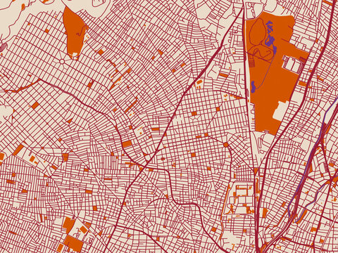City layout poster &mdash; GRE, Ilion &ndash; muted violet water and terracotta